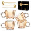 11oz Amber Floral Glass Coffee Mugs Set of 4 with Spoons (Amber)
