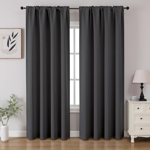 Dark Grey Blackout Curtains 96 inch Length 2 Panels Set (Dark Grey / 52"W x 96"L (Pack of 2))