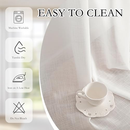 108 Inches Long White Semi Sheer Window Curtains 2 Panels Sets for Sliding Door Back Tab Draperies Floor to Ceiling Curtains Soft Light Filtering Window Drapes for Living Room Dining Room (50"W x 108"L (Pack of 2) / Pure White)