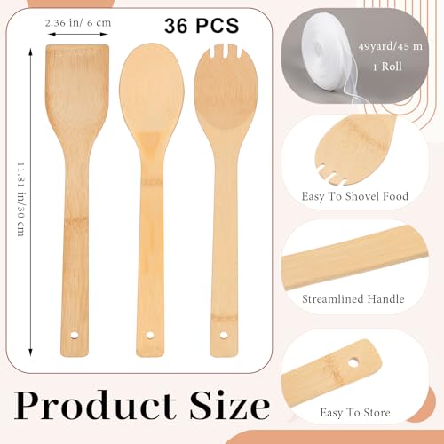 108 Pcs Bamboo Spatula Wooden Kitchen Utensil Bulk 12''wood Spoon Spatula for Cooking with Ribbon Bridal Baby Shower Game Prize Wedding Party Favors Housewarming Gift (Various Style)