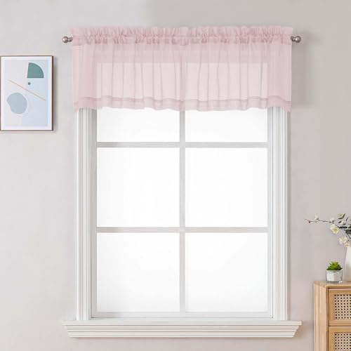 Blush Pink Sheer Valances for Windows (Blush Pink / 42"W x 16"L (Pack of 2))
