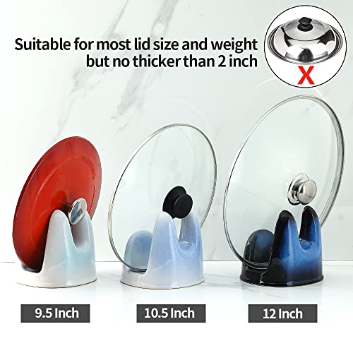 Ceramic Pot Lid Holder While Cooking for Kitchen Counter (White & Blue / 5.5 Inch)