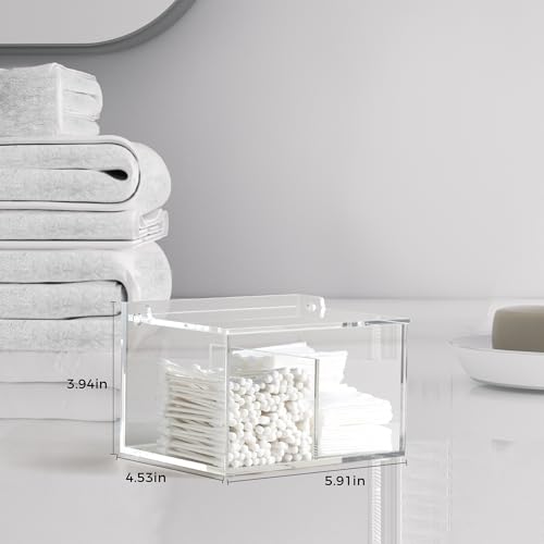Clear Acrylic Cotton Swab Ball Holder Qtip Organizer with Lid 2 (5.9" x 4.53" x 3.94")