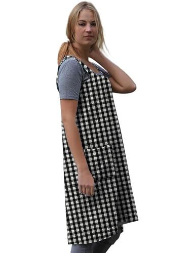 Women's Plaid Cross Back Apron with Large Pockets Home Kitchen (Medium / Plaid1)