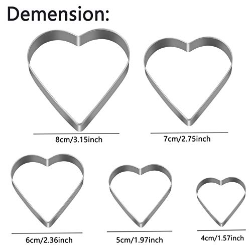 Love Heart Cookie Cutter Set Pack of 5 Valentines Day Heart Biscuit Cutter for Sandwiches (A-Heart)