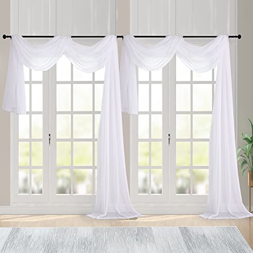 Extra Long White Sheer Curtains 144 inch 2 Panels (White / 59"W x 144"L (Pack of 2))