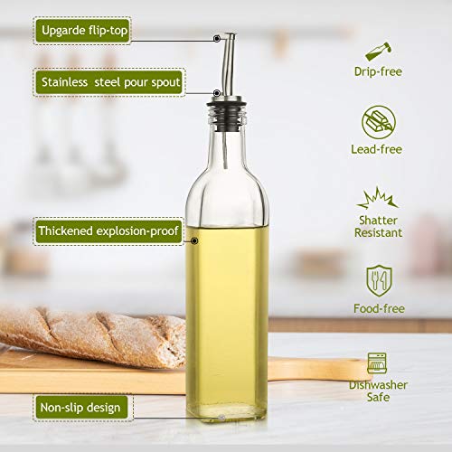 2 PACK] 17 oz Glass Olive Oil Dispenser Bottle Set (2 Pack)