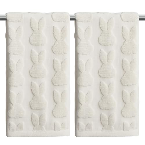 2 Pack Easter Hand Towels White Rabbit Cotton Bathroom Towel Decorative Absorbent Bath Towel for Drying Cleaning Cooking (White Rabbit / 13.7'' x 29.5'')