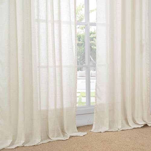 72 Inch Length Beige Linen Curtains for Living Room (Light Beige / 52"W x 72"L (Pack of 2))