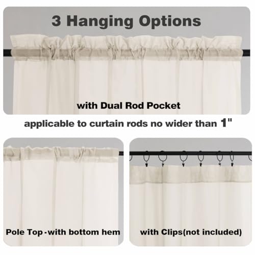 Cream Sheer Curtains 63 Inch Long 2 Panels (Cream / 59"W x 63"L (Pack of 2))