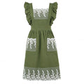 Vintage Aprons for Woman with Pockets Cute Lace Ruffle Adjustable Apron for Cooking Kitchen Baking Gardening (Army Green)