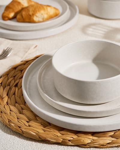 Nebula 16 Piece Stoneware Dinnerware Set with Pasta Bowls (Matte Beige White / Service for 4 (Include Pasta Bowls))