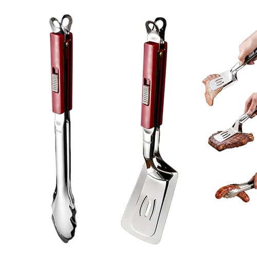 304 stainless steel kitchen spatula tongs set for cooking (Red)