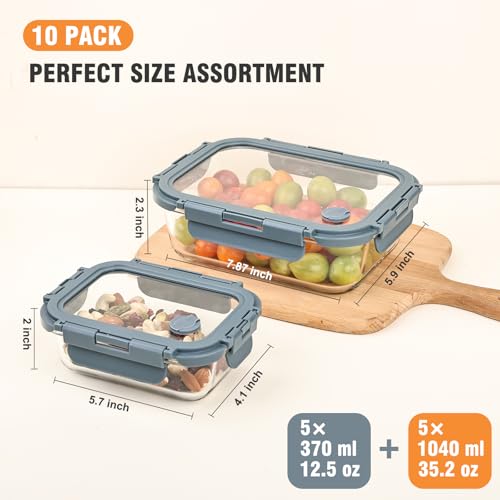 10 Pack Glass Food Storage Containers with Glass Lids (5*12.5&5*35.8oz)