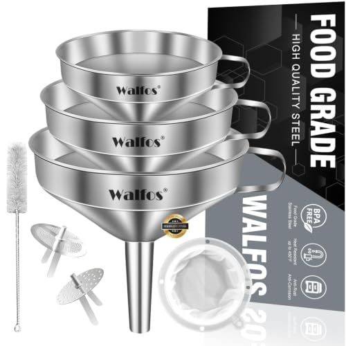 3Pcs Kitchen Funnel with 2 Removable Strainer ＆ 1 Cleaning Brush & 1Pc 200 Mesh Food Filter Strainer (3pcs 5.7+5+4.1cm)