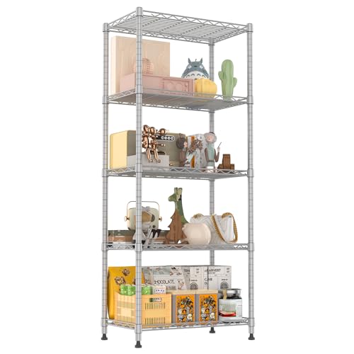 5 Wire Shelving Metal Storage Rack Adjustable Shelves (Silver / 5tier 11.8"D x 21.2"W x 53.5"H)