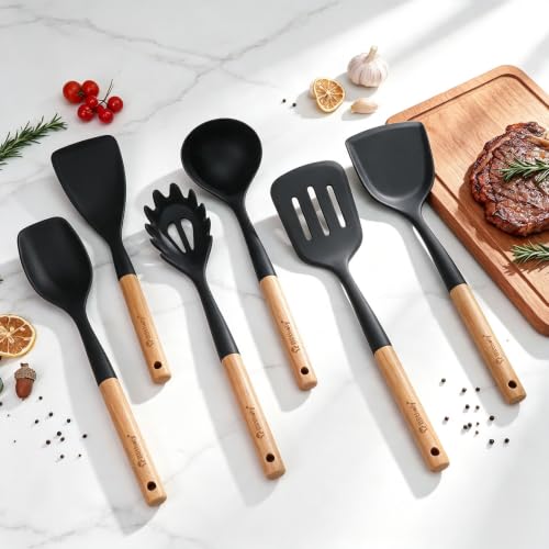 Large Silicone Kitchen Utensils Set (Black)
