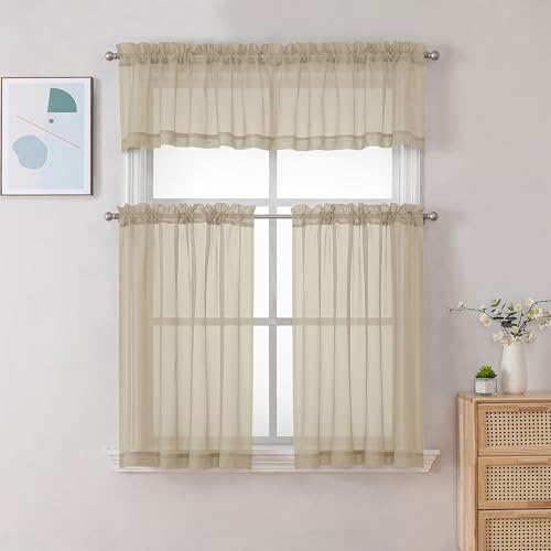 Sheer Taupe Valances for Windows 2 Pack (Taupe / 42"W x 18"L (Pack of 2))