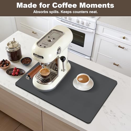 Coffee Mat Absorbent Dish Drying Mat for Kitchen Counter (Dark Grey / 16" x 24")