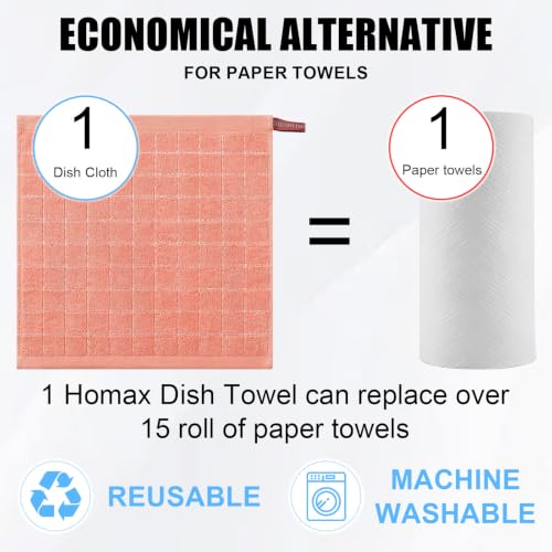 100% Cotton Terry Kitchen Dish Cloths (Coral / 12 X 12 - 12 Pack)