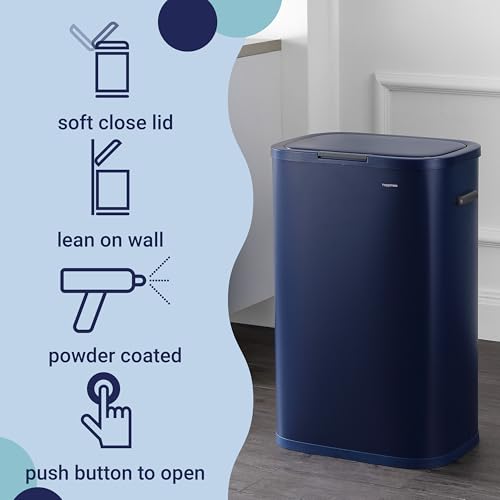 Tammi 14.5 Gal Slim Push Button Trash Can (Denim Blue)