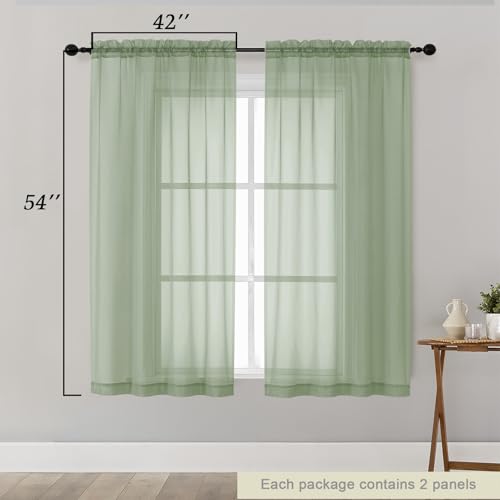 Sheer Sage Green Curtains for Bedroom Living Room 54 Inch Length 2 Panels Set (Sage Green / 42"W x 54"L (Pack of 2))