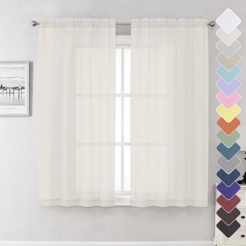 Ivory Sheer Curtains 63 Inch Long 2 Panels (Ivory / 40"W x 63"L (Pack of 2))