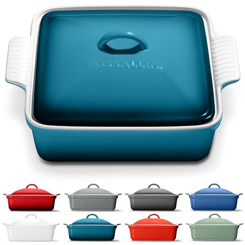 Stoneware Casserole Dish Bakeware with Lid (2.5 Qt / Ocean Blue)