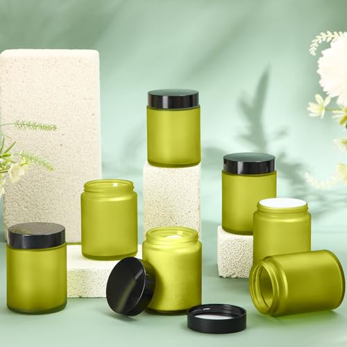 24 Pcs Bulk 6oz Glass Jars with Lids Leakproof Round Airtight Empty Cosmetic Jars with Inner Liners Lid for Storing Lotions Spices Ointments Food Storage (Green)