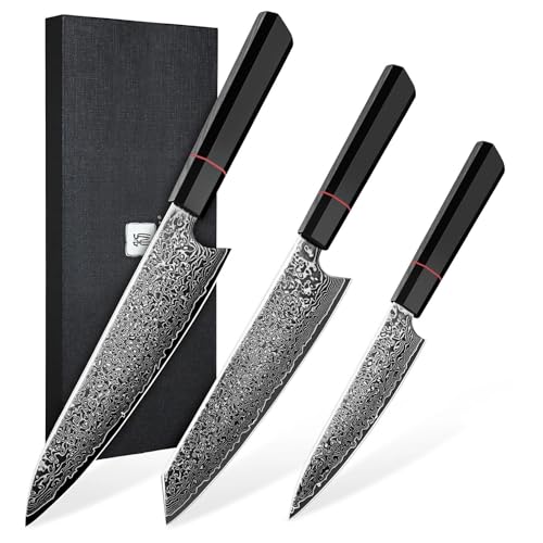 Damascus Knife Set 3 PCS (8.08")