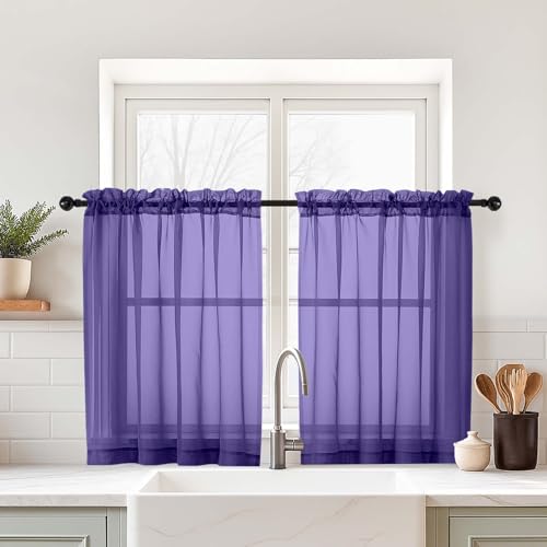 Purple Sheer Curtains Tier 30 Inches Length 2 Panels Set (42"W x 30"L (Pack of 2) / Purple)