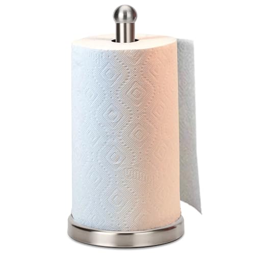 Paper Towel Holder Stand with Sturdy Base Fits Standard and Jumbo Sized Paper Towel (Brushed Nickel)