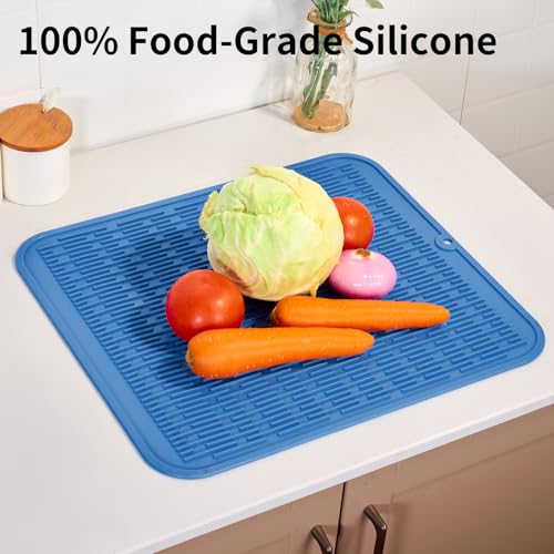 Oversized Silicone Dish Drying Mat for Kitchen (Lichen Blue / 18" x 16")