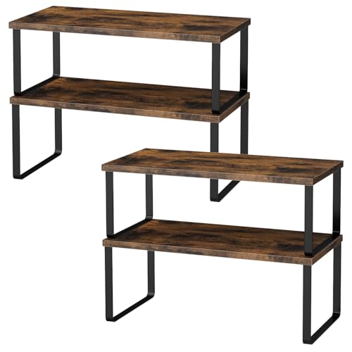 Cabinet Shelf Organizers (4pcs 7.8" D x 15.7" W x 5.31" H / Black and Brown)