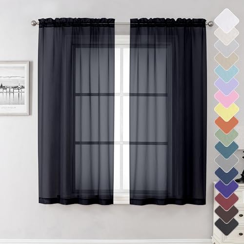 Black Sheer Curtains 63 Inch Length 2 Panels (Black / 40"W x 63"L (Pack of 2))