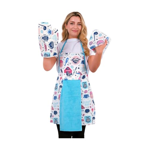 Floral Kitchen Apron and Oven Mitt Set (Multicolor)
