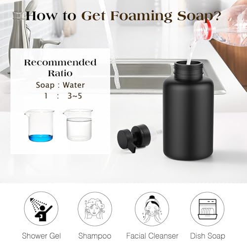 Glass Foaming Soap Dispenser 15oz Hand Soap Bottle (Black)