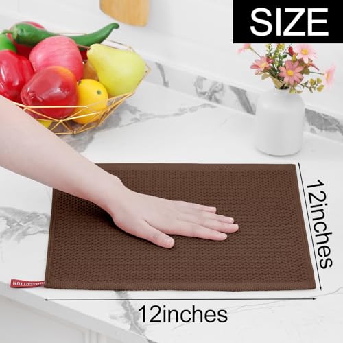 100% Cotton Waffle Weave Kitchen Dish Cloths 24 (Coffee / 12 X 12 - 24 Pack)