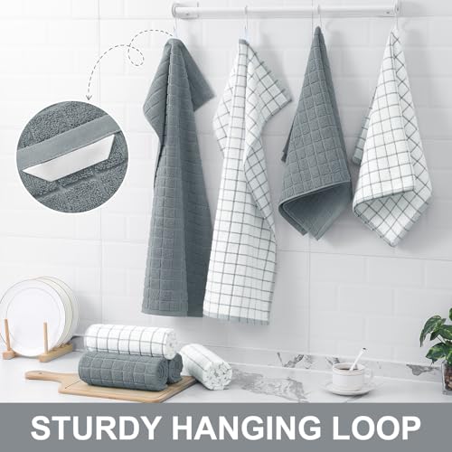 Premium Cotton Kitchen Dish Cloths 12"x 12" (Grey / 12" X 12" - 6 Pack)