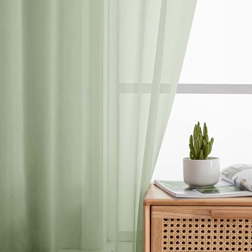 Extra Long Sheer Light Green Curtains for Bedroom Living Room 120 Inches Long 2 Panels Set (Light Green / 42"W x 120"L (Pack of 2))
