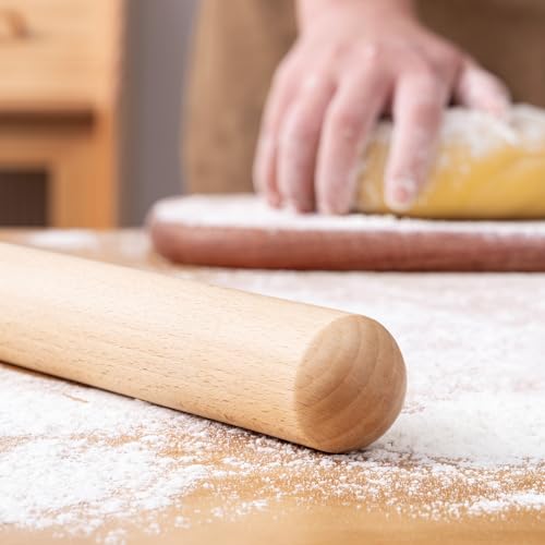 French Rolling Pin for Baking (17.7 Inches-Round / Light Yellow)
