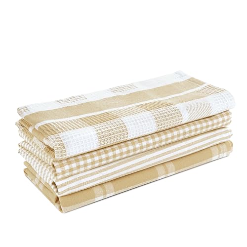 100% Cotton Kitchen Dish Cloths (13"x28" - 4 Pack / 03: Beige)