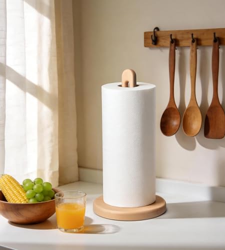 Wooden Paper Towel Holder Countertop (Jumbo – 6.5" Base / Light Wood (Beech))