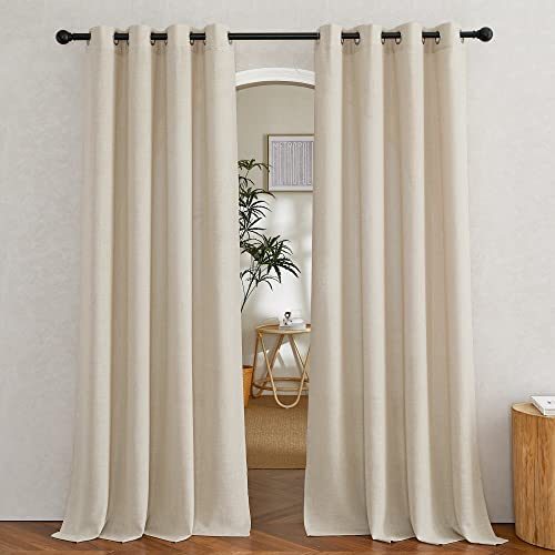 Cream Beige Linen Curtains & Drapes 84 inches Long (52"W x 84"L (Pack of 2) / Linen Cream)