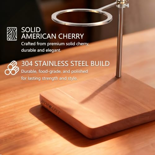 Pour Over Stand with Cherry Wood Base & Stainless Steel 360° Adjustable Coffee Filter Holder (Solid Cherry)