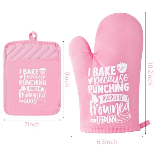6Pcs Cotton Oven Mitts Pot Holders Funny Women Resistant Hot Pads Machine Washable Microwave Gloves with Hanging Loop Pocket Potholder for Kitchen Baking Cooking GrillingPink (Funny Woman & Pink)