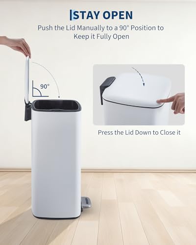 30L Colored Stainless Steel Step‑On Trash Can (White)