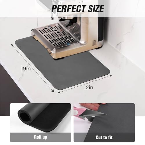 Coffee Mat Dish Drying Mat for Kitchen Counter (31.5" x 17" / Dark Gray)
