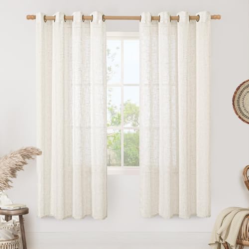 Cream Linen Sheer Curtains 78 inch Length for Living Room 2 Panels (52"W x 78"L (Pack of 2) / Cream)