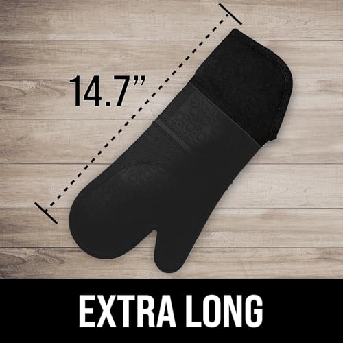 BPA Free Silicone Oven Mitts Ultra Heat Resistant up to 500°F (Black / 2-Piece 14.7" Oven Mitts)